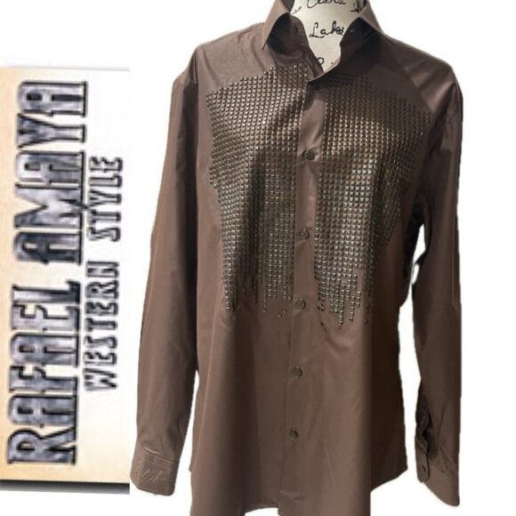 RAFAEL AMAYA LONG SLEEVE SHIRT BY RANGERS LEGEND XL BROWN MOCCA STUDDED WESTERN - Picture 1 of 15